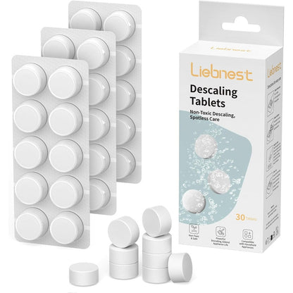 Baby Brezza universal descaling tablets front packaging view for baby appliance maintenance.