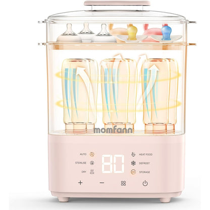 Momfann all-in-one electric steam sterilizer and dryer front view in pink