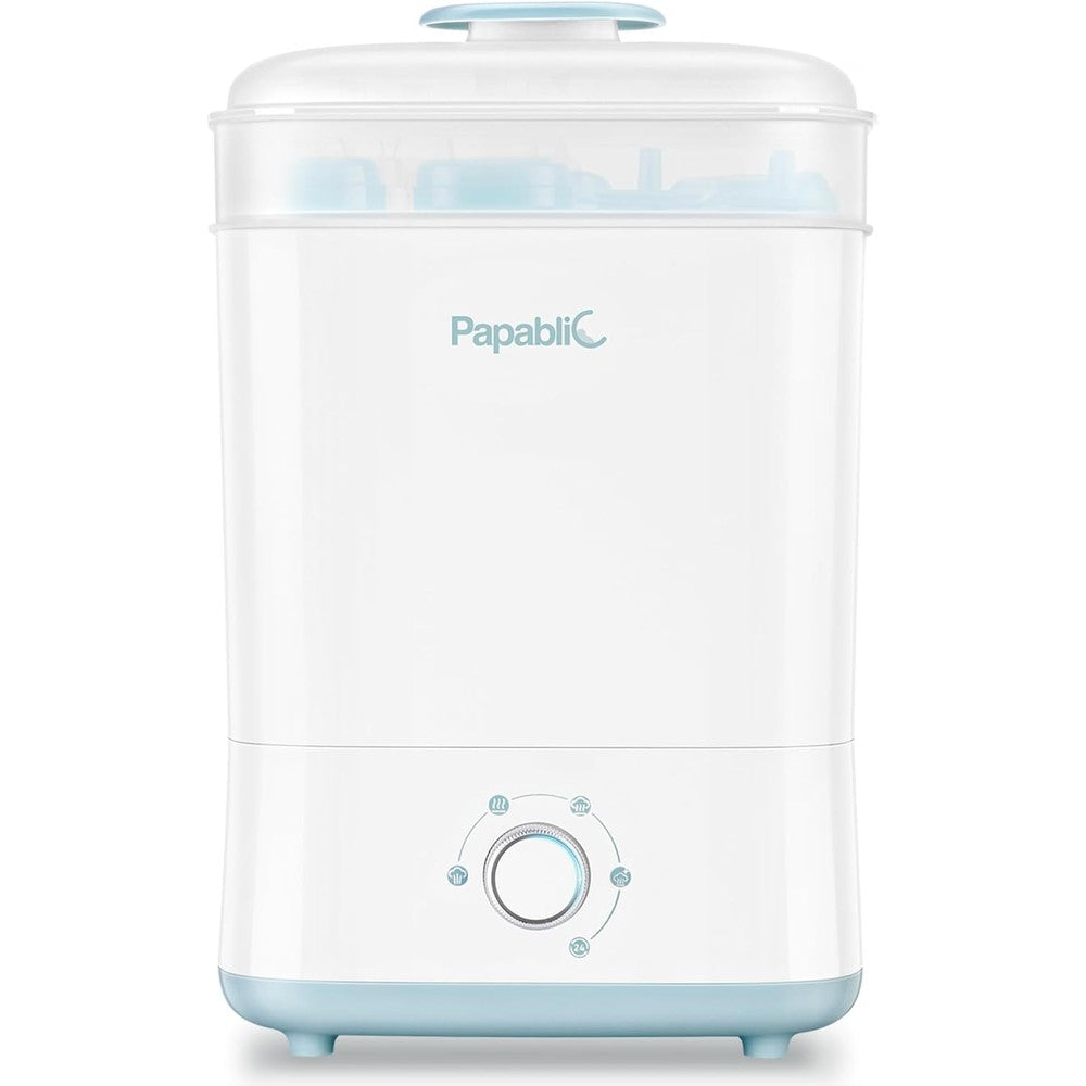 Papablic Baby Bottle Sterilizer and Dryer Pro front view with bottles