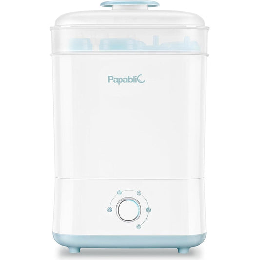 Papablic Baby Bottle Sterilizer and Dryer Pro front view with bottles
