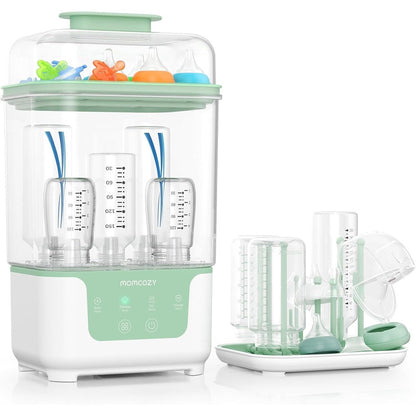 Momcozy bottle sterilizer and dryer front view on kitchen counter
