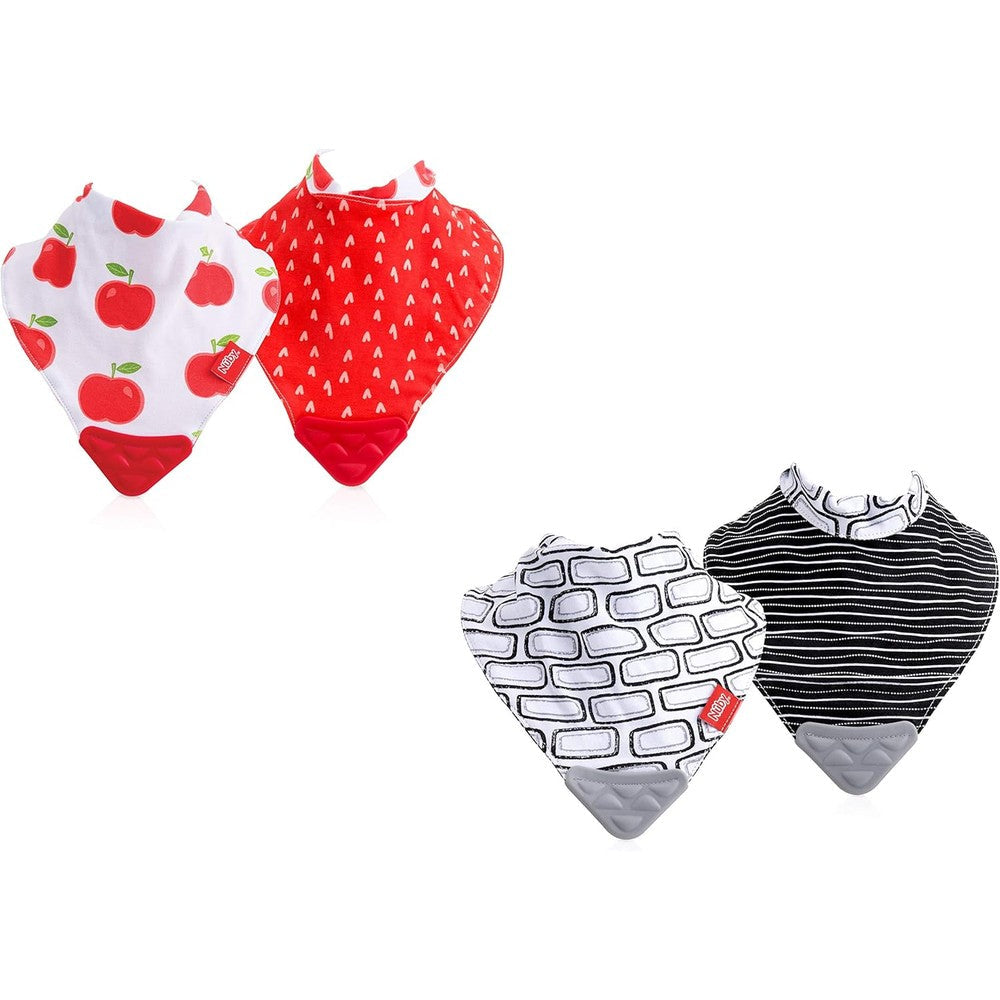 Nuby teething bib set with dribble catcher red and grey