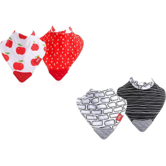 Nuby teething bib set with dribble catcher red and grey