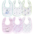 Puppet 6 Pack Baby Teething Bibs for girls with floral and animal prints front view