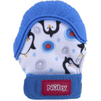 Nuby Soothing Teething Mitten blue penguins front view