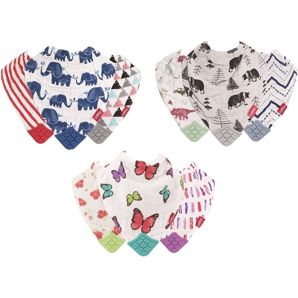 Nuby 3 Piece Muslin Bandana Bib set front view