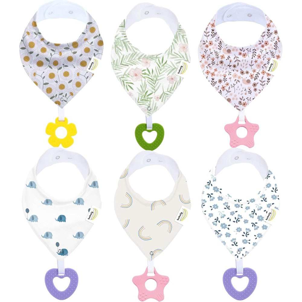 Egmao Baby bandana drool bibs with attached teethers front view