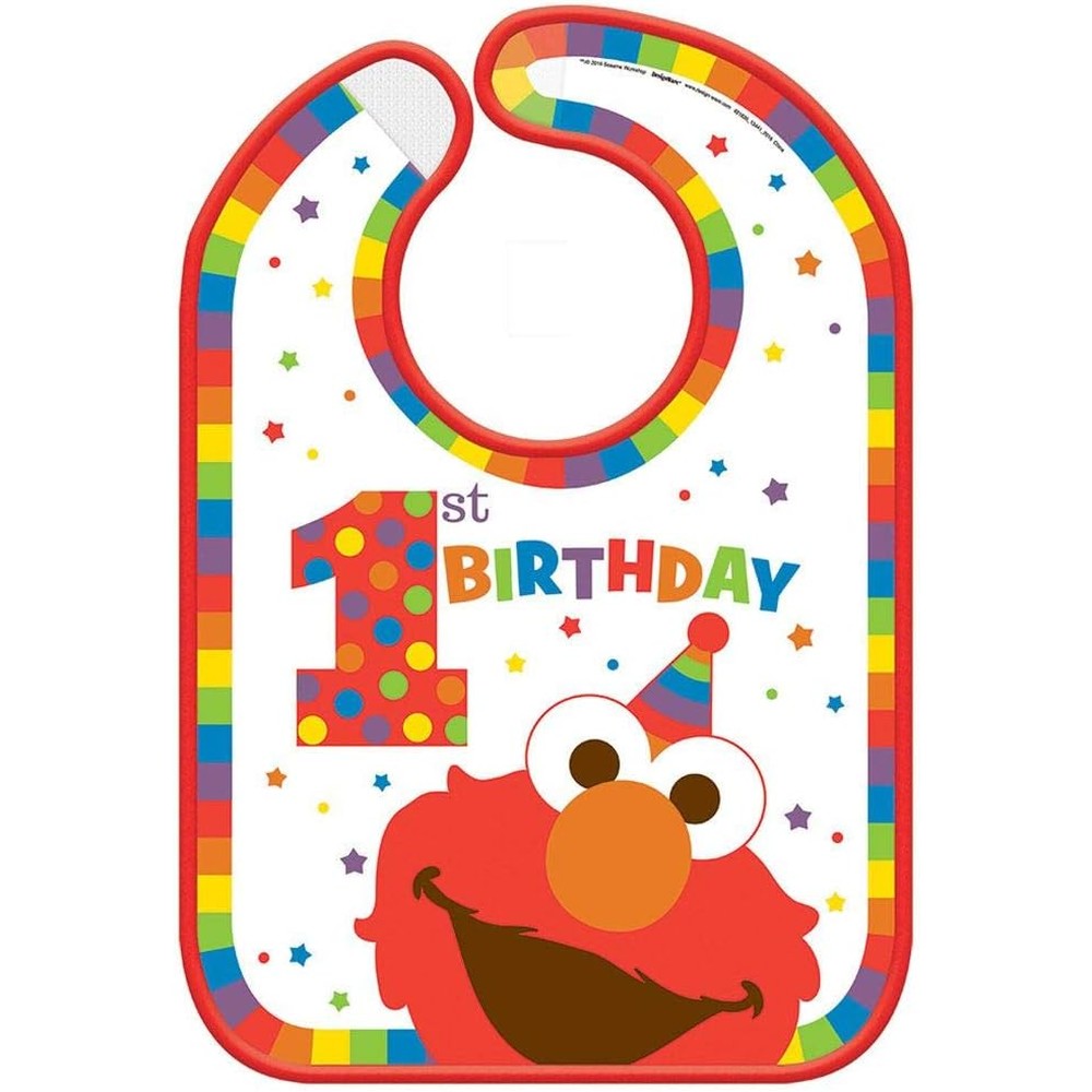 Amscan Sesame Street Elmo Turns One baby bib front view featuring Elmo party design