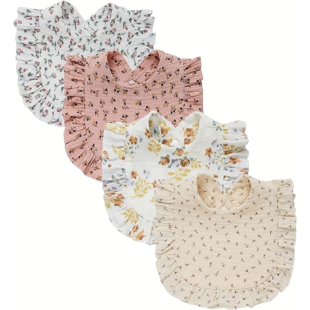 Zainpe 4 Pack Muslin Baby Bibs front view soft cotton design