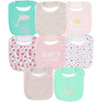 Maiwa cotton waterproof baby girls 8 pack bibs front view