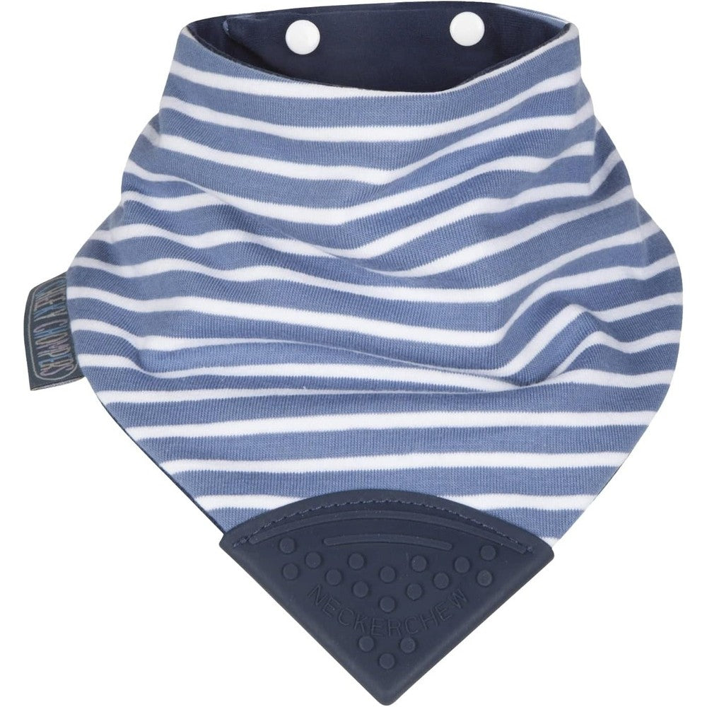 Cheeky Chompers Neckerchew teething bib front view showcasing premium bandana fabric and attached silicone teether.
