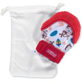 Nuby Soothing Teething Mitten red monkey pattern front view