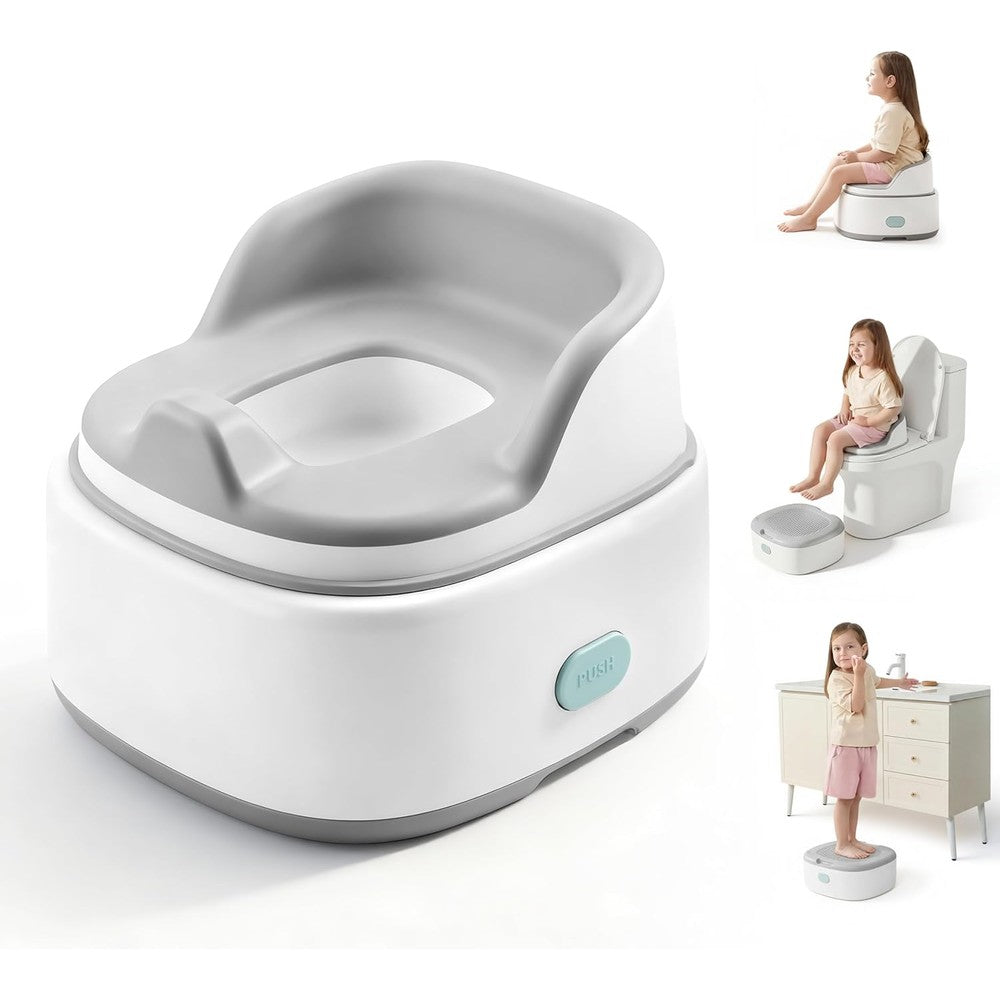 Lalalark 3-in-1 toddler potty training toilet front view in white and grey