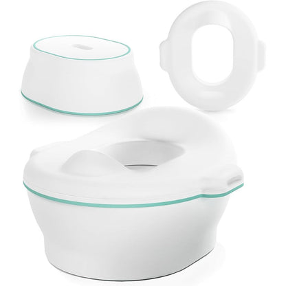 Frida Baby 3-in-1 Grow-With-Me Potty Training Toilet in white and teal front view