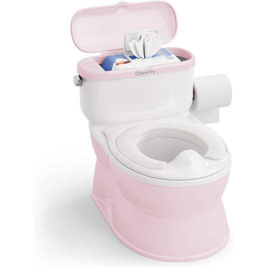 CheerTry 2-in-1 toddler potty training toilet front view with flushing handle