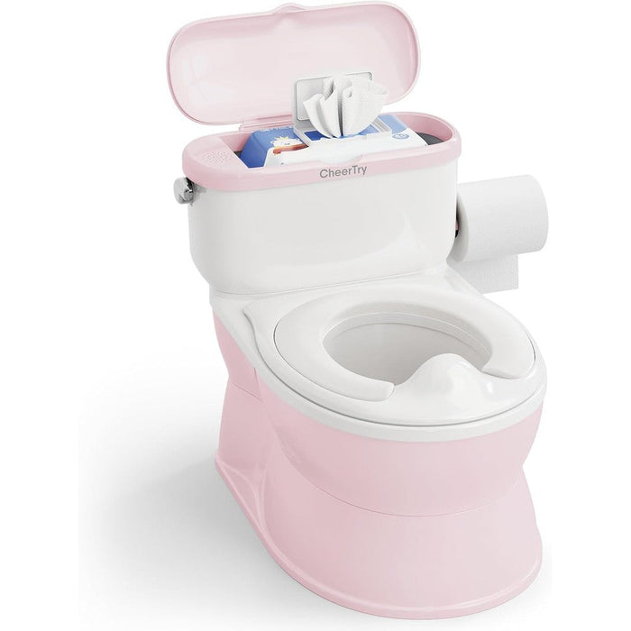 CheerTry 2-in-1 toddler potty training toilet front view with flushing handle