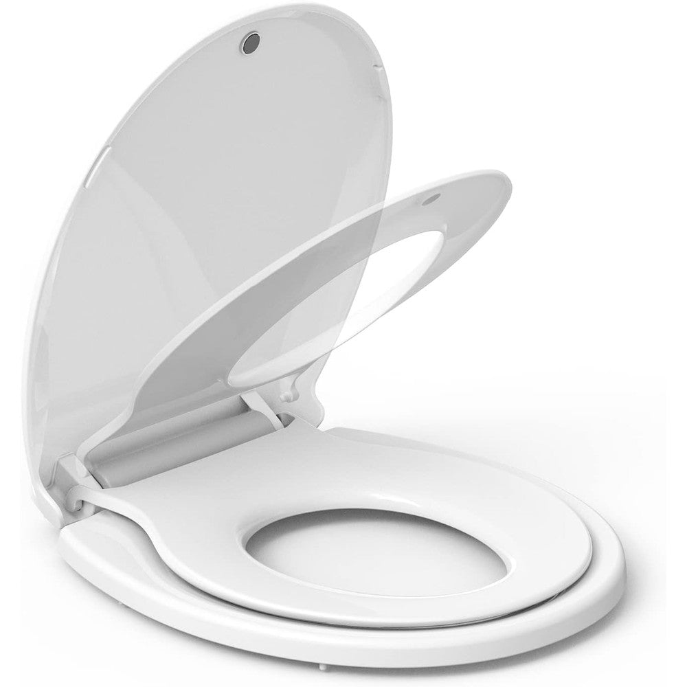 GarveeTech toilet seat with toddler seat built in front view showcasing the white round design