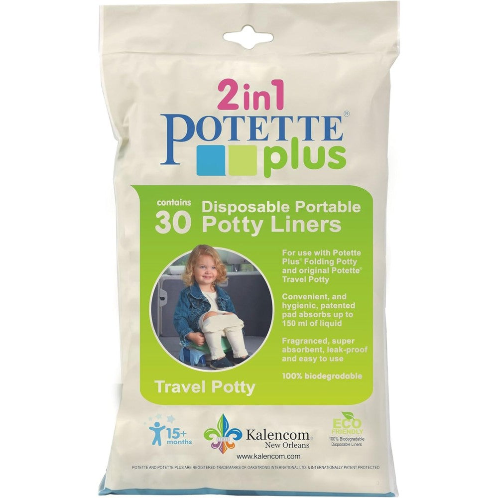 Kalencom Potette Plus Disposable Potty Liners 60 Count front view showing the packaging of the premium travel potty training accessories.