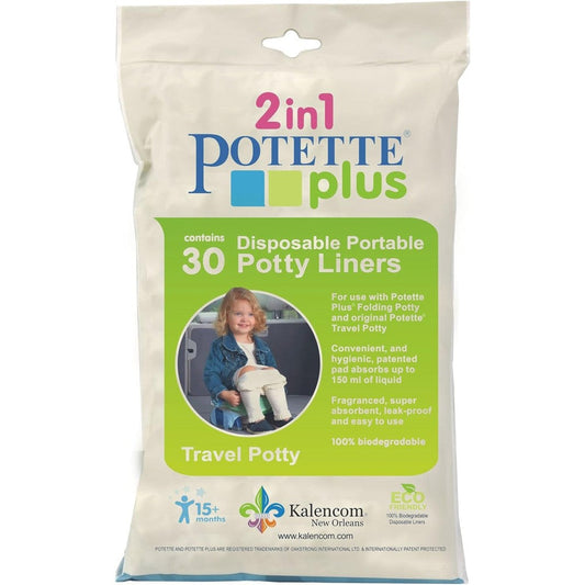 Kalencom Potette Plus Disposable Potty Liners 60 Count front view showing the packaging of the premium travel potty training accessories.