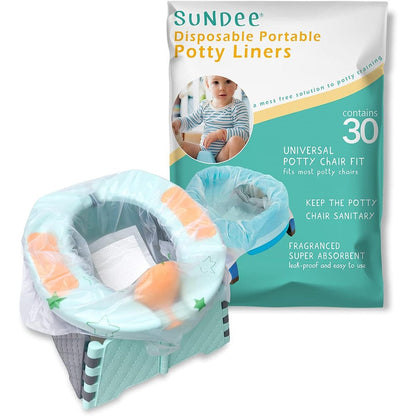 SUNDEE disposable potty chair liners 30 pack front view packaging