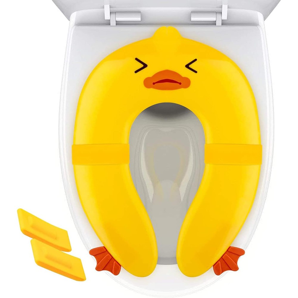 Pokanic toilet potty training seat cover in yellow duck front view for toddlers