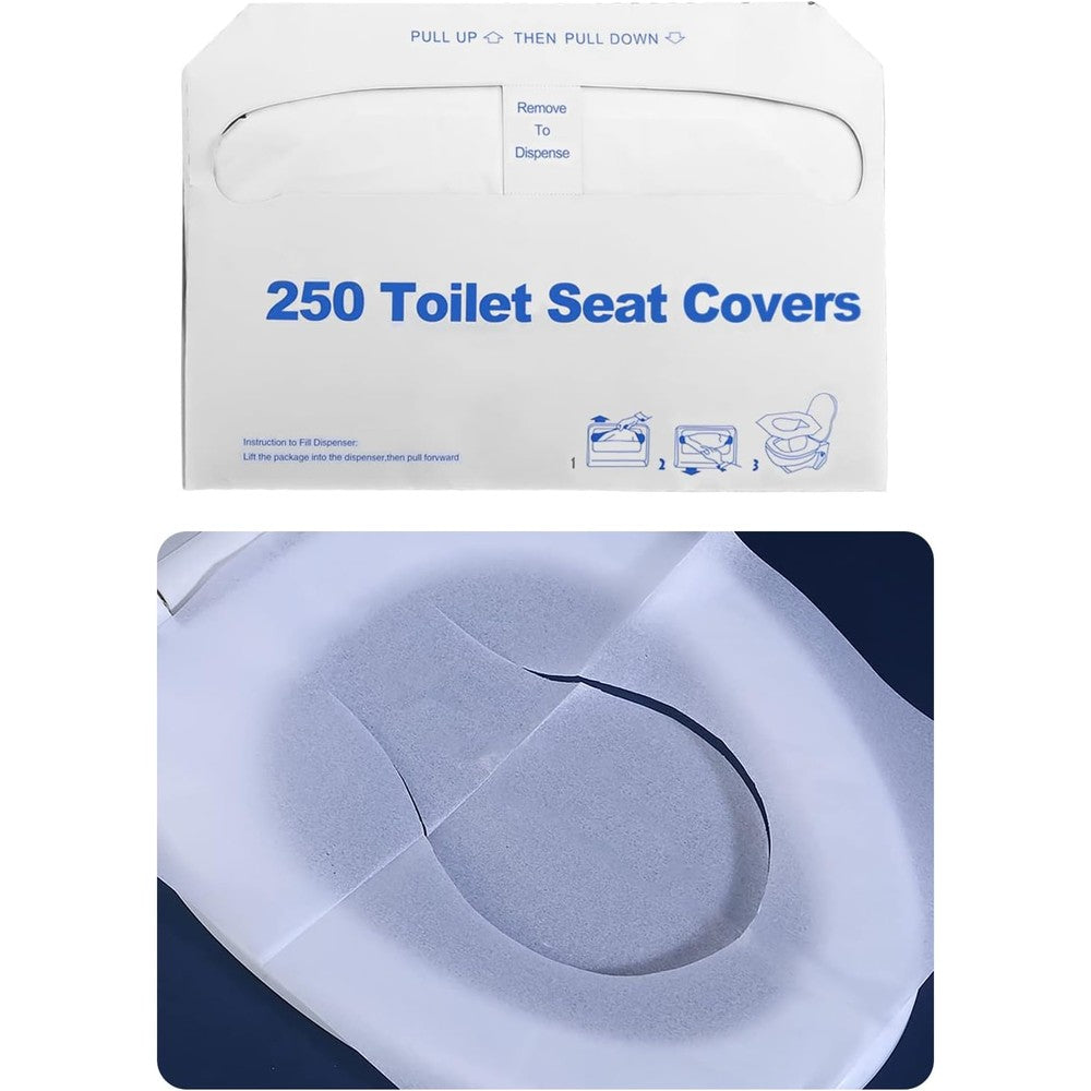 ICWEIMEI disposable toilet seat covers front view of the 250 piece dispenser box.