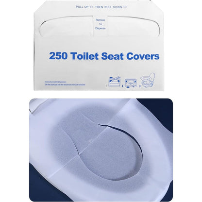 ICWEIMEI disposable toilet seat covers front view of the 250 piece dispenser box.