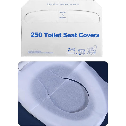 ICWEIMEI disposable toilet seat covers front view of the 250 piece dispenser box.