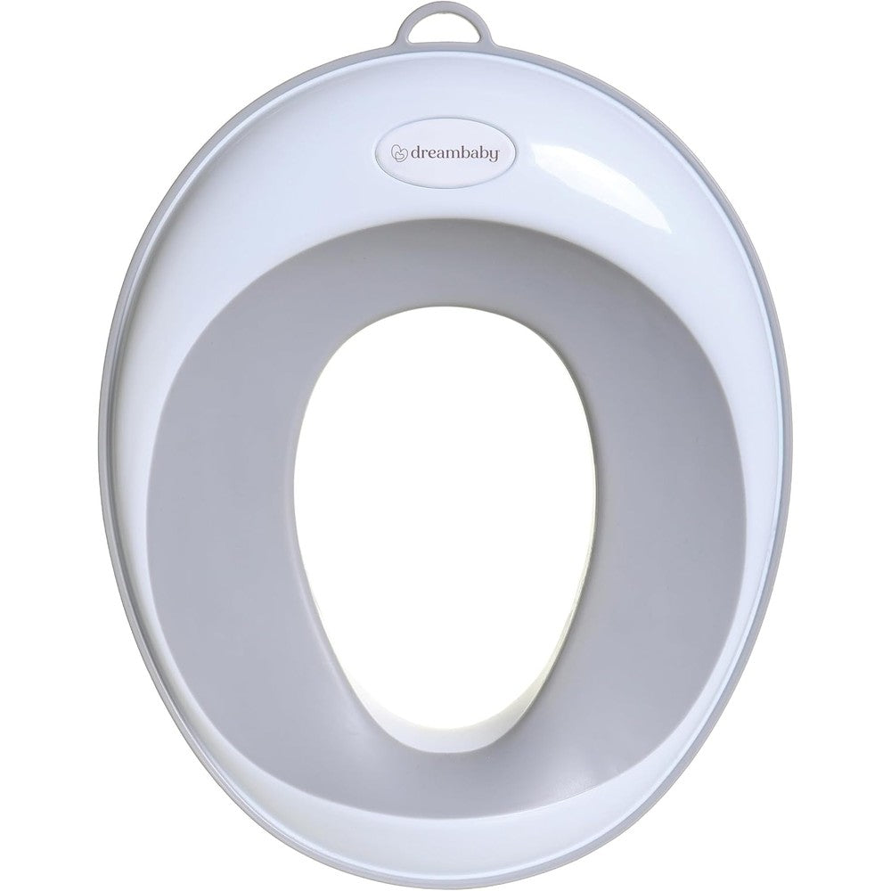 Dreambaby non slip potty training seat front view in sleek grey color