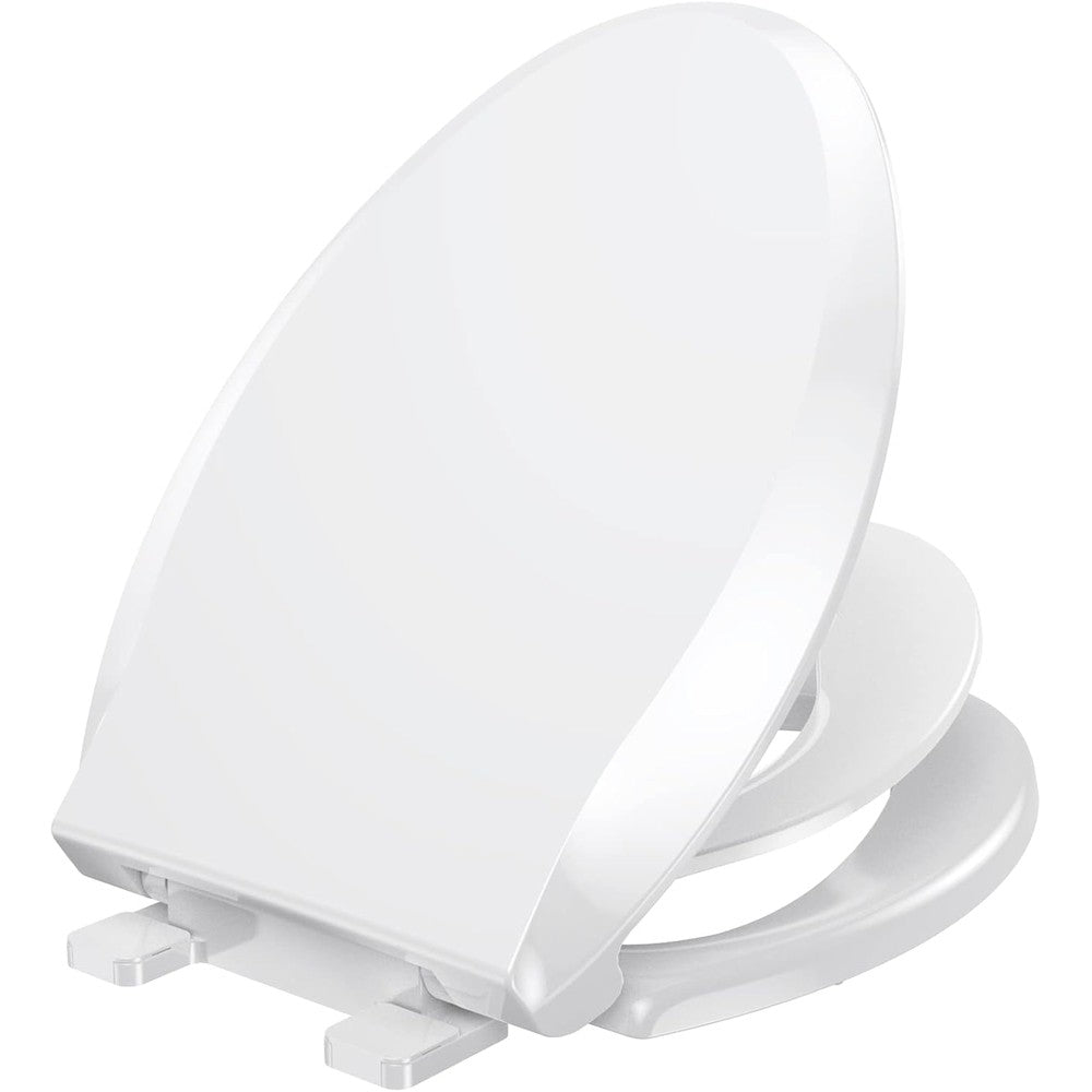 YASFEL 2 in 1 elongated toilet seat front view installed on bathroom bowl