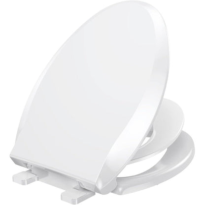 YASFEL 2 in 1 elongated toilet seat front view installed on bathroom bowl