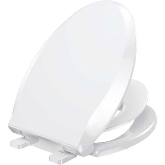 YASFEL 2 in 1 elongated toilet seat front view installed on bathroom bowl