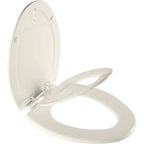 Mayfair NextStep2 toilet seat elongated biscuit front view for family bathroom setups