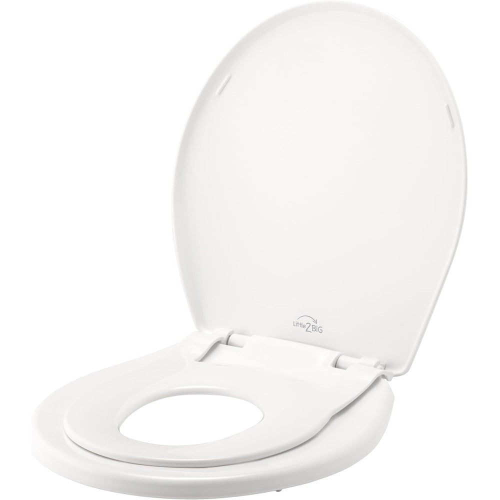 Mayfair Little2Big combination adult and toddler toilet seat front view in white.