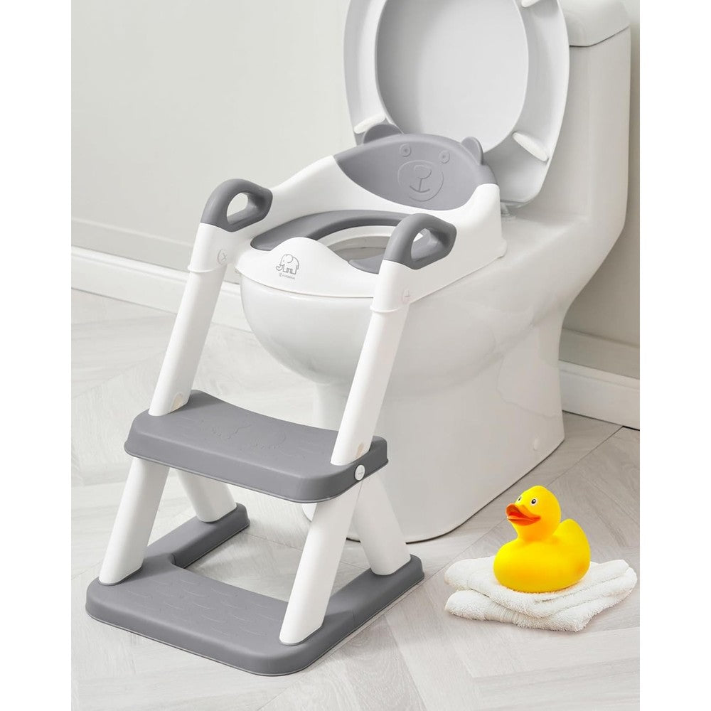 Forbena Toddler Potty Training Seat with Step Stool Ladder front view on a standard bathroom toilet