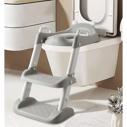 PandaEar toilet potty training seat with step stool ladder front view for toddler bathroom training.