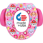 Nickelodeon PAW Patrol Cool Pups Soft Potty Seat front view showing the cushioned cartoon character ring and side handles.