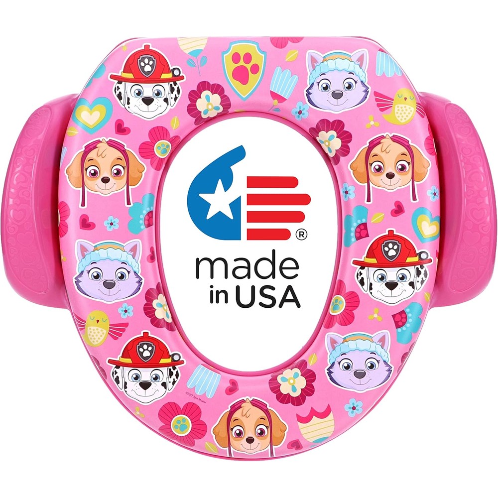 Nickelodeon PAW Patrol Cool Pups Soft Potty Seat front view showing the cushioned cartoon character ring and side handles.