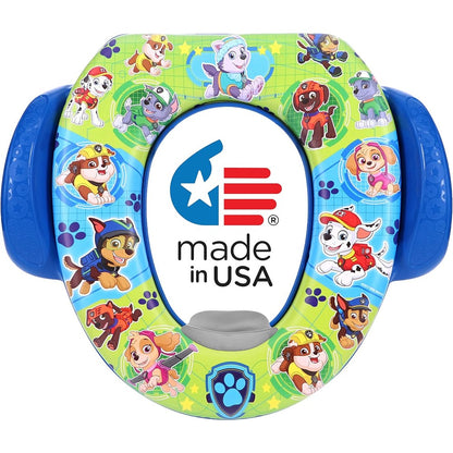 Nickelodeon PAW Patrol Mission Paw Soft Potty Seat front view showing colorful pup graphics.