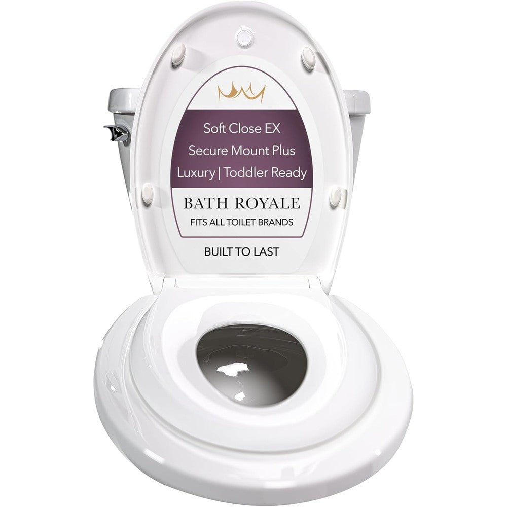 Bath Royale Kingsport potty training toilet seat front view with adult ring and toddler ring lowered