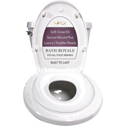 Bath Royale Kingsport potty training toilet seat front view with adult ring and toddler ring lowered