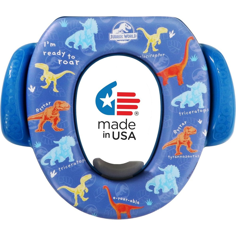 Ginsey NBC Universal Jurassic World Soft Potty Seat front view blue cushioned toddler toilet training ring