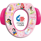 Disney Princess Loving Life soft potty training seat front view featuring pink princess graphics