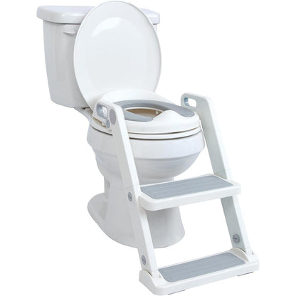 Nuby Step Ladder Toddler Potty Training Toilet Seat front view showcasing the grey cushion seat and integrated steps