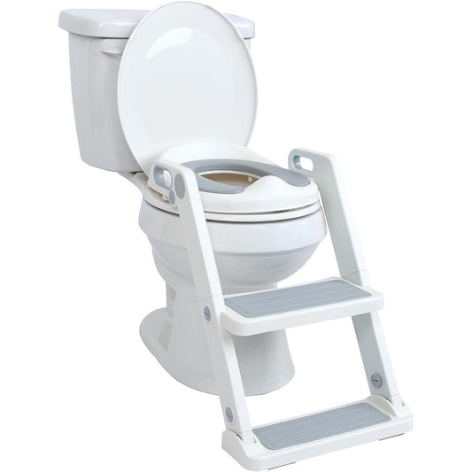 Nuby Step Ladder Toddler Potty Training Toilet Seat front view showcasing the grey cushion seat and integrated steps
