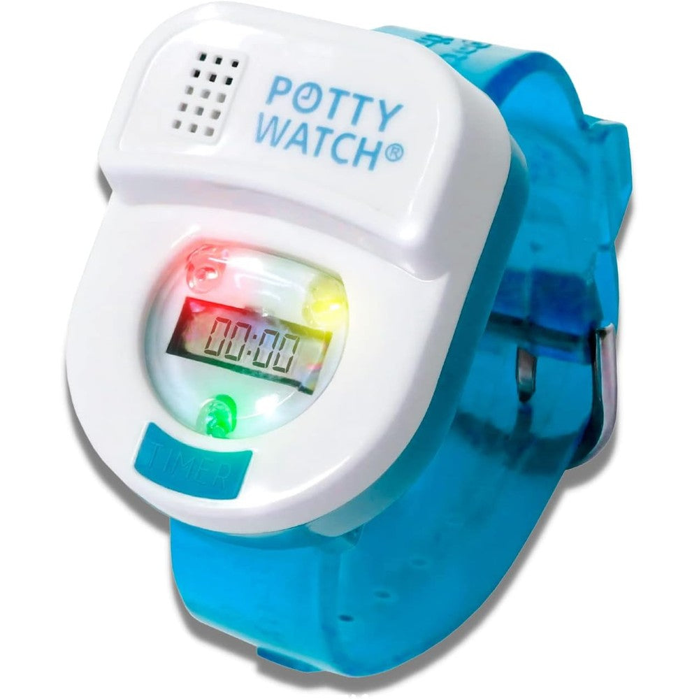 Potty Time original potty training watch blue front view showcasing digital screen and silicone strap