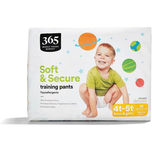 365 by Whole Foods Market Soft and Secure Training Pants front view premium toddler diaper alternative