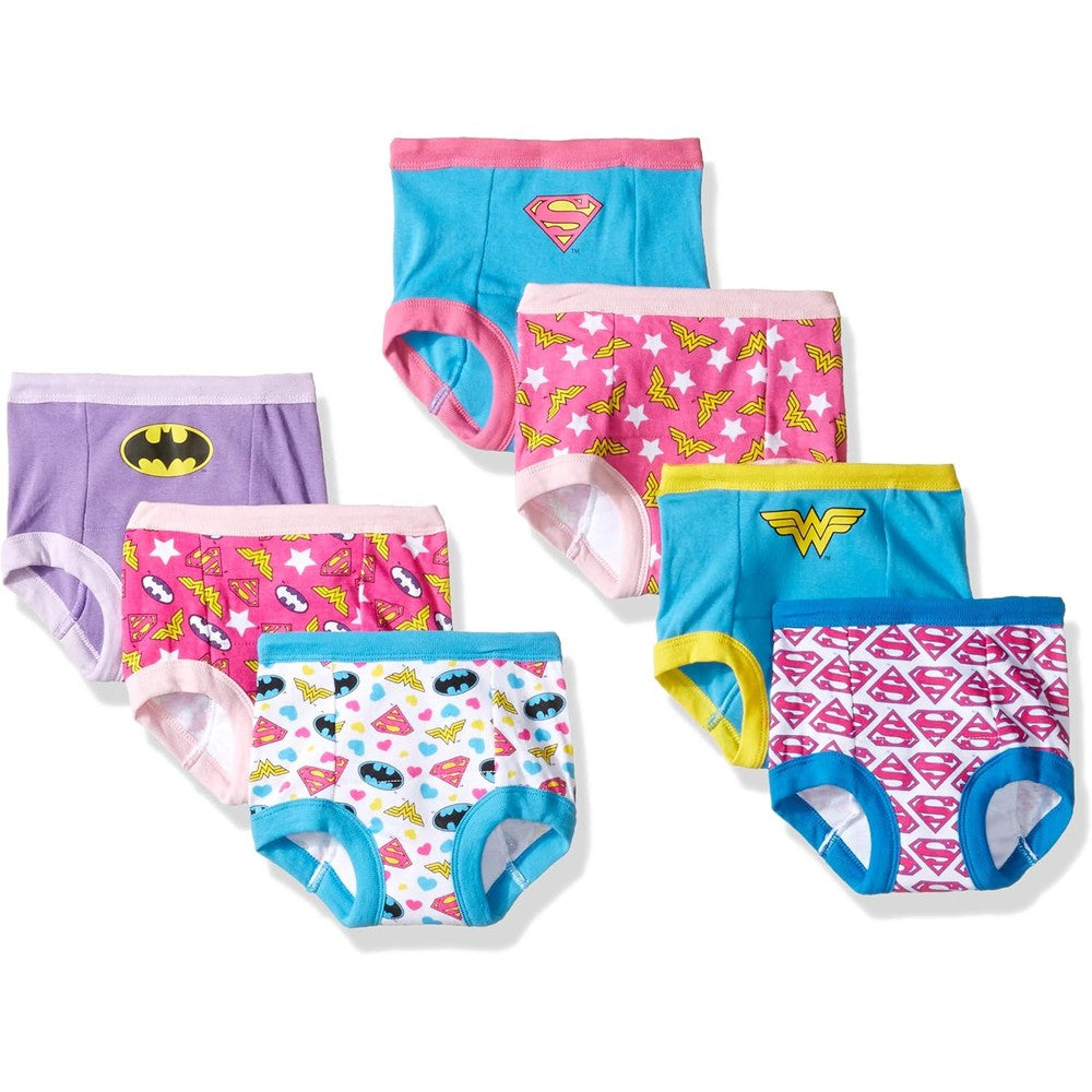 DC Comics unisex baby toddler potty training pants front view featuring Superman and Batman designs.