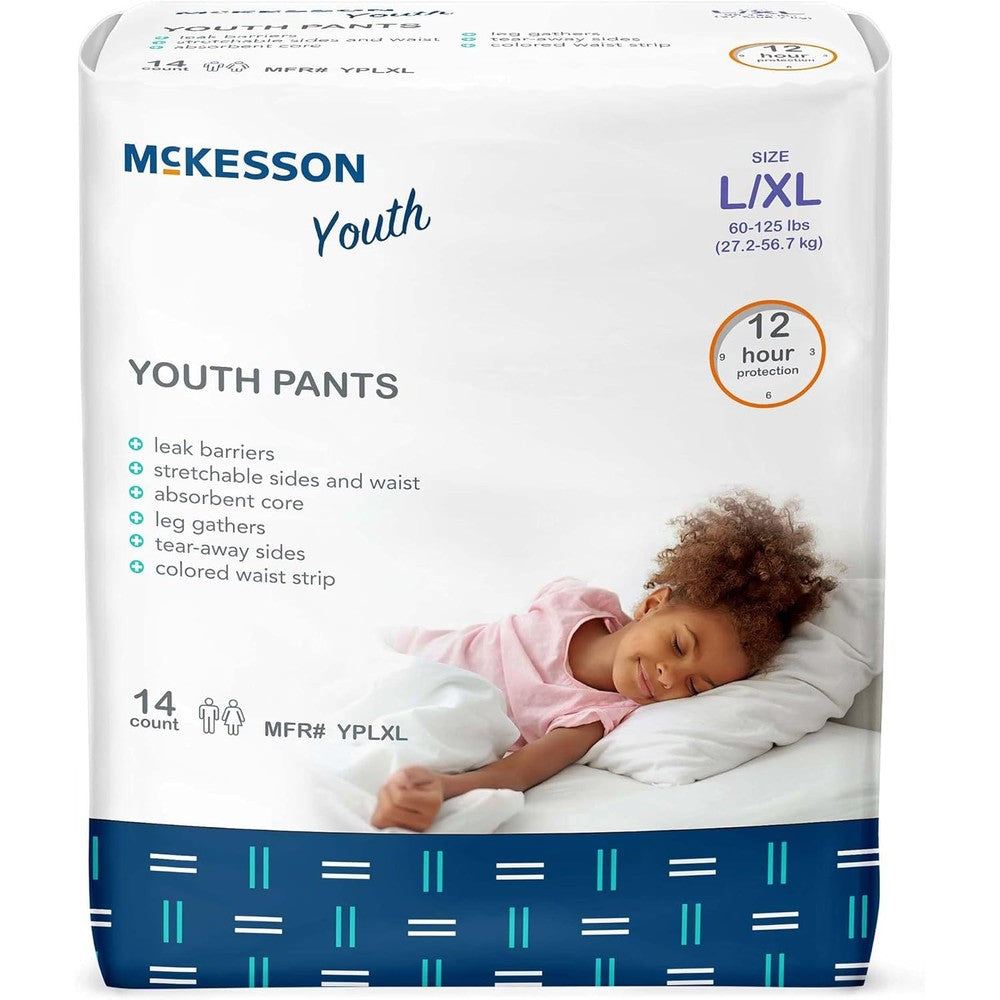 McKesson Youth Training Pants front view of packaging showcasing overnight disposable pull up diapers.