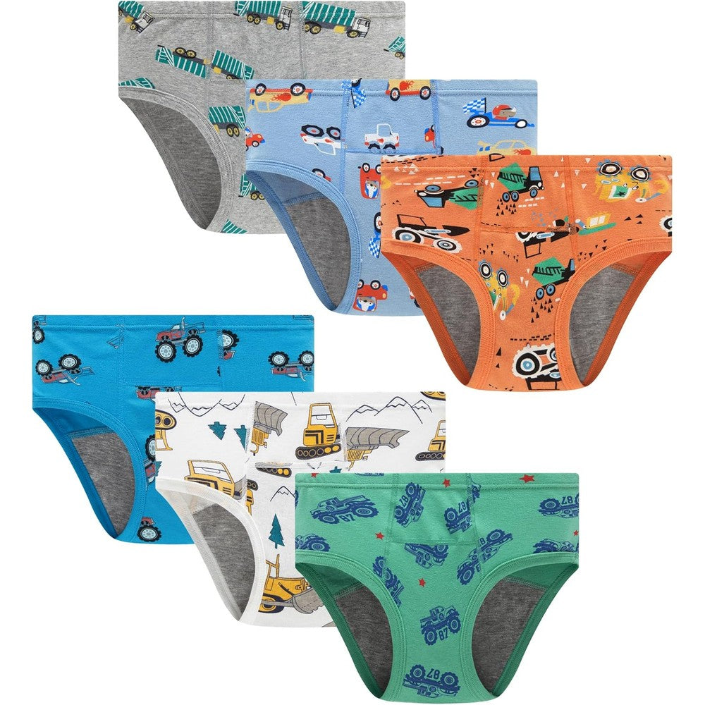 Boboking boys training toddler underwear truck potty boxer briefs pack of 6 front view showing vibrant truck prints